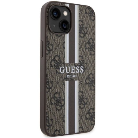 Etui iPhone 14 Plus / 15 Plus Guess 4G Printed Stripes MagSafe brązowe