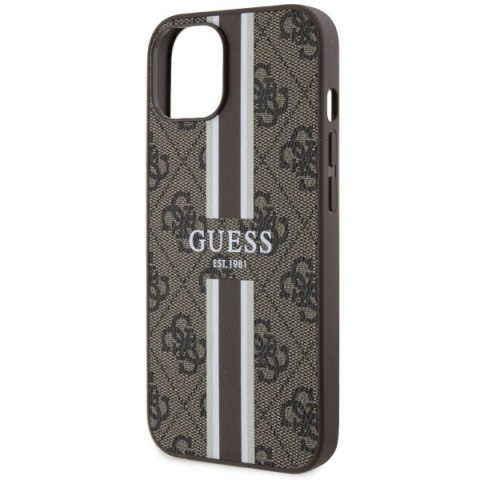 Etui iPhone 14 Plus / 15 Plus Guess 4G Printed Stripes MagSafe brązowe