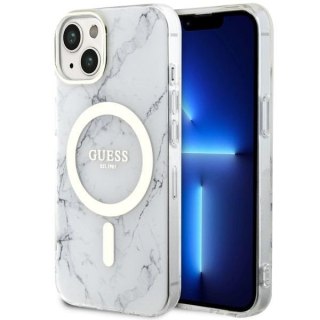 Etui na telefon iPhone 14 Plus / 15 Plus Guess Marble MagSafe białe