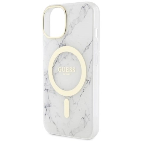 Etui na telefon iPhone 14 Plus / 15 Plus Guess Marble MagSafe białe