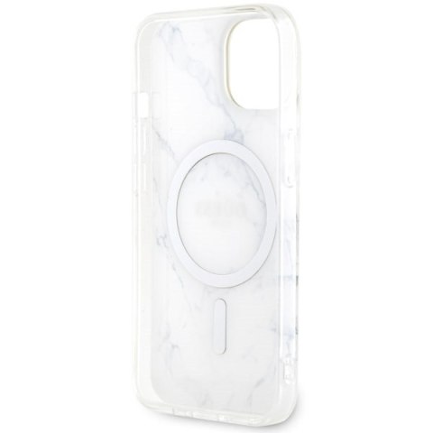 Etui na telefon iPhone 14 Plus / 15 Plus Guess Marble MagSafe białe