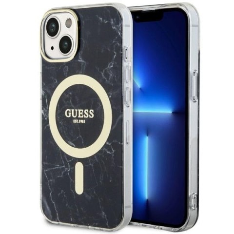 Etui na telefon iPhone 14 Plus / 15 Plus Guess Marble MagSafe czarne