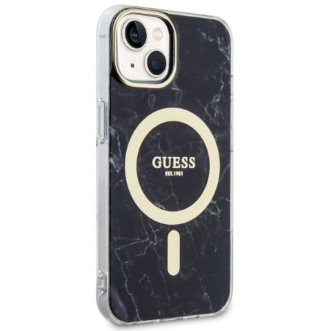 Etui na telefon iPhone 14 Plus / 15 Plus Guess Marble MagSafe czarne