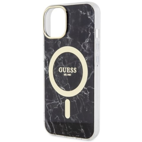 Etui na telefon iPhone 14 Plus / 15 Plus Guess Marble MagSafe czarne