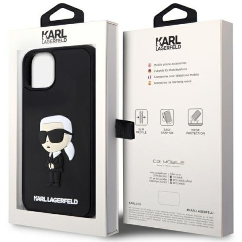 Etui iPhone 14 Plus / 15 Plus Karl Lagerfeld czarne Rubber Ikonik 3D