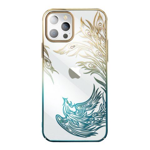 Etui na telefon iPhone 14 Plus / 15 Plus Kingxbar złoto-niebieskie Phoenix Swarovski