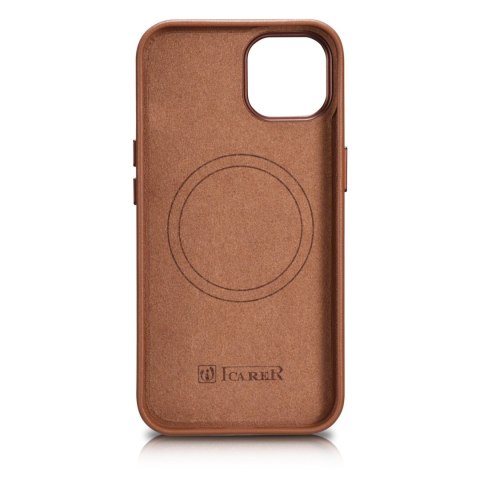 Etui iPhone 14 Plus / 15 Plus iCarer Leather MagSafe brązowe