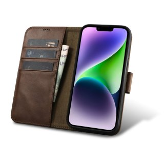 Etui iPhone 14 Plus / 15 Plus iCarer Oil Wax Wallet Anti-RFID 2in1 brązowe