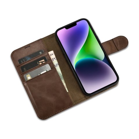 Etui iPhone 14 Plus / 15 Plus iCarer Oil Wax Wallet Anti-RFID 2in1 brązowe