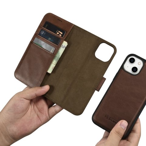 Etui iPhone 14 Plus / 15 Plus iCarer Oil Wax Wallet Anti-RFID 2in1 brązowe