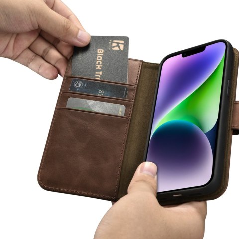 Etui iPhone 14 Plus / 15 Plus iCarer Oil Wax Wallet Anti-RFID 2in1 brązowe