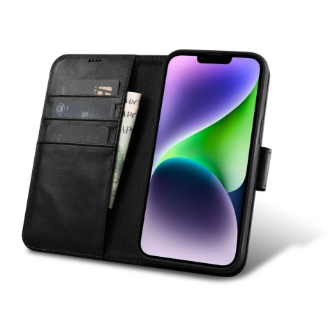 Etui iPhone 14 Plus / 15 Plus iCarer Oil Wax Wallet Anti-RFID 2in1 czarne