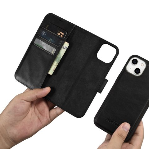 Etui iPhone 14 Plus / 15 Plus iCarer Oil Wax Wallet Anti-RFID 2in1 czarne