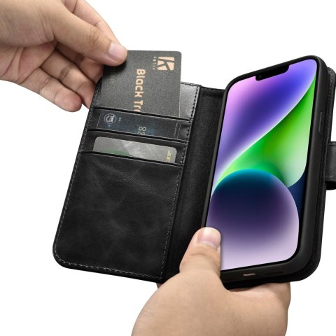 Etui iPhone 14 Plus / 15 Plus iCarer Oil Wax Wallet Anti-RFID 2in1 czarne