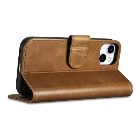 Etui iPhone 14 Plus / 15 Plus iCarer Oil Wax Wallet Anti-RFID 2in1 jasnobrązowe