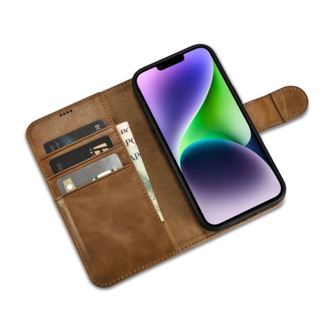 Etui iPhone 14 Plus / 15 Plus iCarer Oil Wax Wallet Anti-RFID 2in1 jasnobrązowe