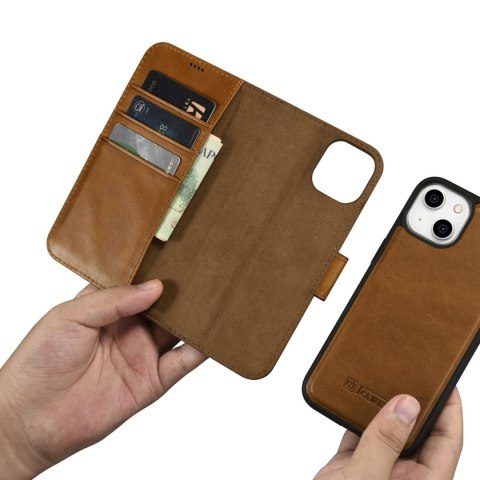 Etui iPhone 14 Plus / 15 Plus iCarer Oil Wax Wallet Anti-RFID 2in1 jasnobrązowe