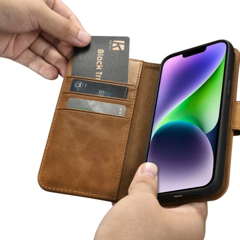 Etui iPhone 14 Plus / 15 Plus iCarer Oil Wax Wallet Anti-RFID 2in1 jasnobrązowe