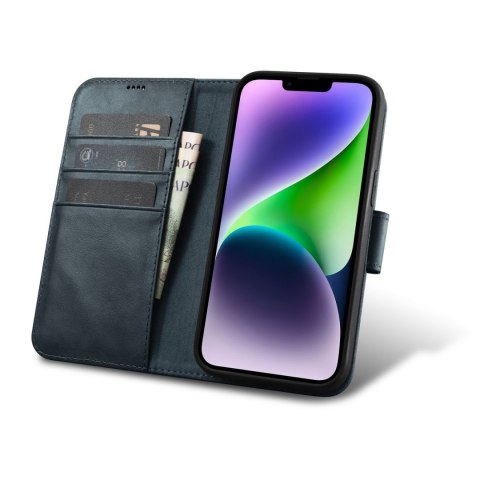 Etui iPhone 14 Plus / 15 Plus iCarer Oil Wax Wallet Anti-RFID 2in1 niebieskie