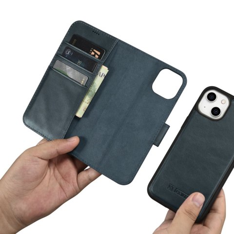 Etui iPhone 14 Plus / 15 Plus iCarer Oil Wax Wallet Anti-RFID 2in1 niebieskie