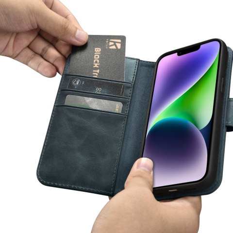 Etui iPhone 14 Plus / 15 Plus iCarer Oil Wax Wallet Anti-RFID 2in1 niebieskie