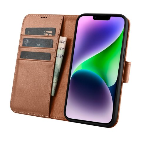 Etui iPhone 14 Plus / 15 Plus iCarer Wallet Anti-RFID 2in1 brązowe