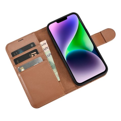 Etui iPhone 14 Plus / 15 Plus iCarer Wallet Anti-RFID 2in1 brązowe