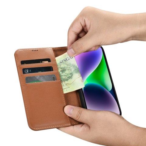 Etui iPhone 14 Plus / 15 Plus iCarer Wallet Anti-RFID 2in1 brązowe