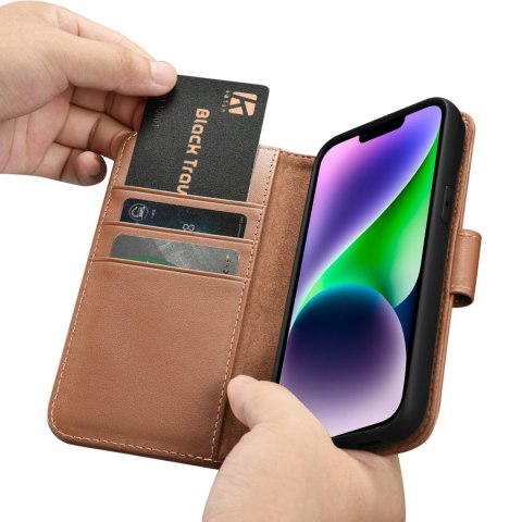 Etui iPhone 14 Plus / 15 Plus iCarer Wallet Anti-RFID 2in1 brązowe