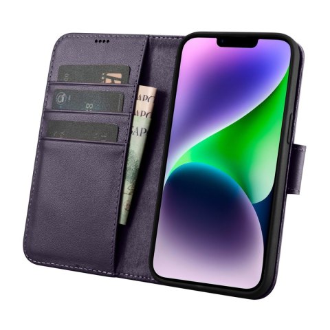 Etui iPhone 14 Plus / 15 Plus iCarer Wallet Anti-RFID 2in1 ciemnofioletowe