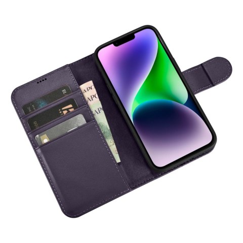 Etui iPhone 14 Plus / 15 Plus iCarer Wallet Anti-RFID 2in1 ciemnofioletowe