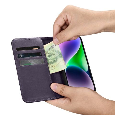 Etui iPhone 14 Plus / 15 Plus iCarer Wallet Anti-RFID 2in1 ciemnofioletowe