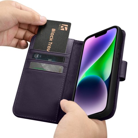 Etui iPhone 14 Plus / 15 Plus iCarer Wallet Anti-RFID 2in1 ciemnofioletowe