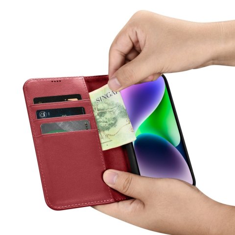 Etui iPhone 14 Plus / 15 Plus iCarer Wallet Anti-RFID 2in1 czerwone