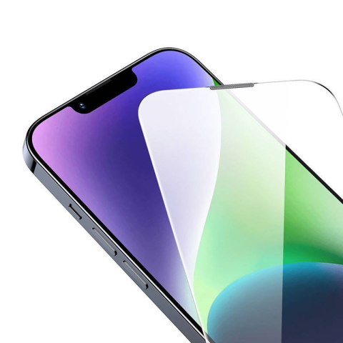 Szkło hartowane iPhone 14 Plus / 15 Plus Baseus 0.4mm Corning HD + zestaw czyszczący