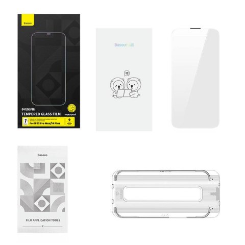 Szkło hartowane iPhone 14 Plus / 15 Plus Baseus 0.4mm Corning HD + zestaw czyszczący