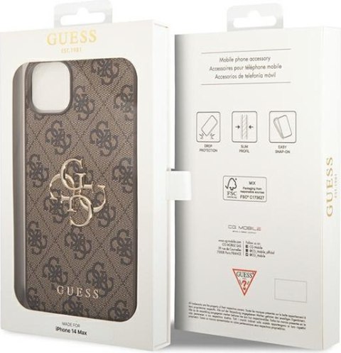 Etui na telefon iPhone 14 Guess brązowe hardcase z dużym logo 4G