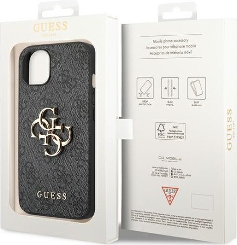 Etui na telefon iPhone 14 Guess szare hardcase z dużym logo 4G