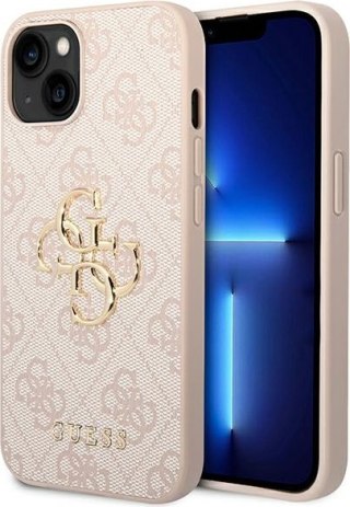 Etui na telefon iPhone 14 Guess różowe hardcase z logo 4G Big Metal