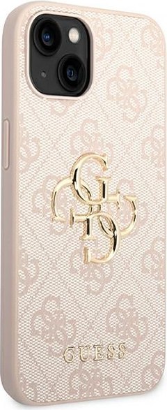 Etui na telefon iPhone 14 Guess różowe hardcase z logo 4G Big Metal