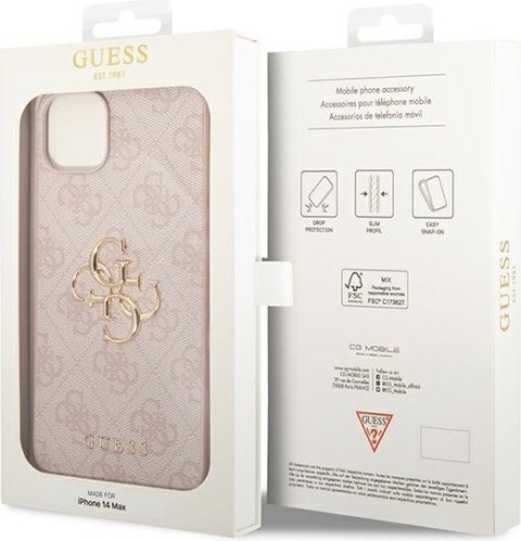 Etui na telefon iPhone 14 Guess różowe hardcase z logo 4G Big Metal