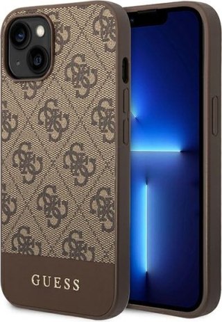 Etui na telefon iPhone 14 Guess brązowe hardcase 4G Stripe Collection