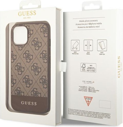 Etui na telefon iPhone 14 Guess brązowe hardcase 4G Stripe Collection