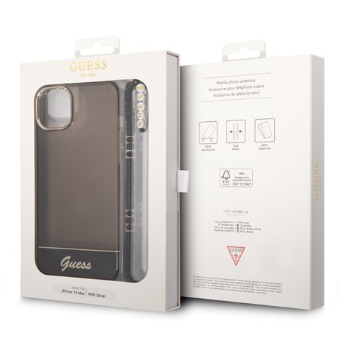 Etui na telefon iPhone 14 Guess czarne hardcase z paskiem Translucent Pearl