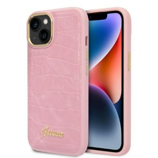 Etui na telefon iPhone 14 Guess różowe hardcase Croco Collection