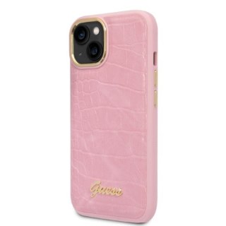 Etui na telefon iPhone 14 Guess różowe hardcase Croco Collection