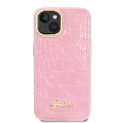 Etui na telefon iPhone 14 Guess różowe hardcase Croco Collection