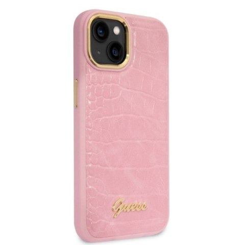 Etui na telefon iPhone 14 Guess różowe hardcase Croco Collection