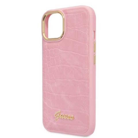 Etui na telefon iPhone 14 Guess różowe hardcase Croco Collection