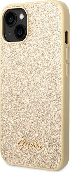 Etui na telefon iPhone 14 Guess złote hardcase Glitter Script